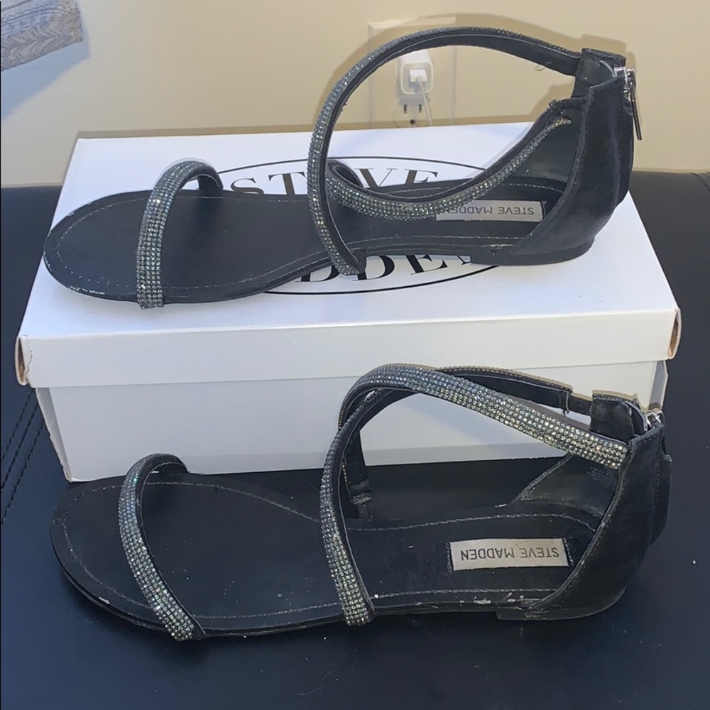 Steve Madden Black Zsaza Bling Flat Sandals
